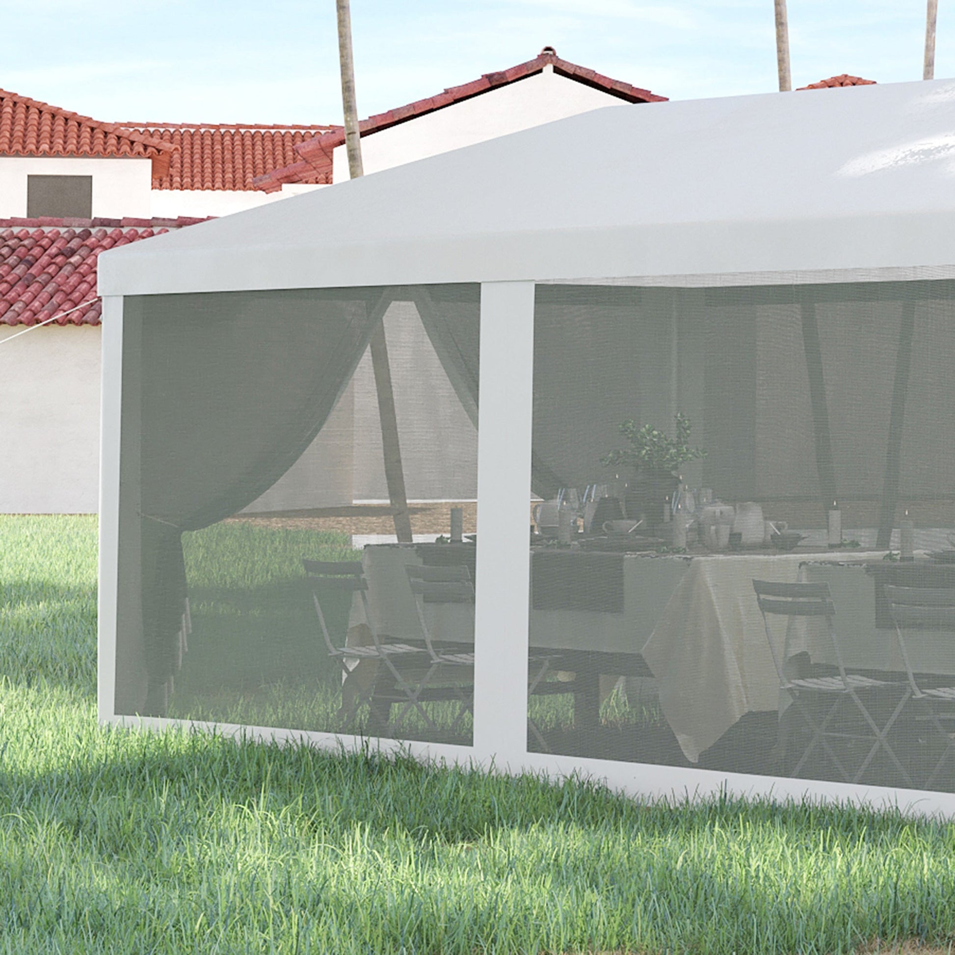10' x 28' Outdoor Canopy, Party Tent, Garden Sun Shade with 8 Mosquito Mesh Netting and Zipper Door, White at Gallery Canada