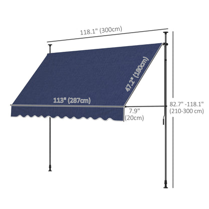 10' x 3' Manual Retractable Awning, Non-Screw Freestanding Patio Awning, UV Resistant, for Window or Door, Blue at Gallery Canada