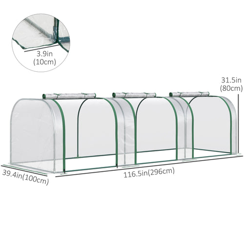 10' x 3' x 2.5' Portable Mini Tunnel Greenhouse with 3 Zipped Doors, Easy Assembly, Clear