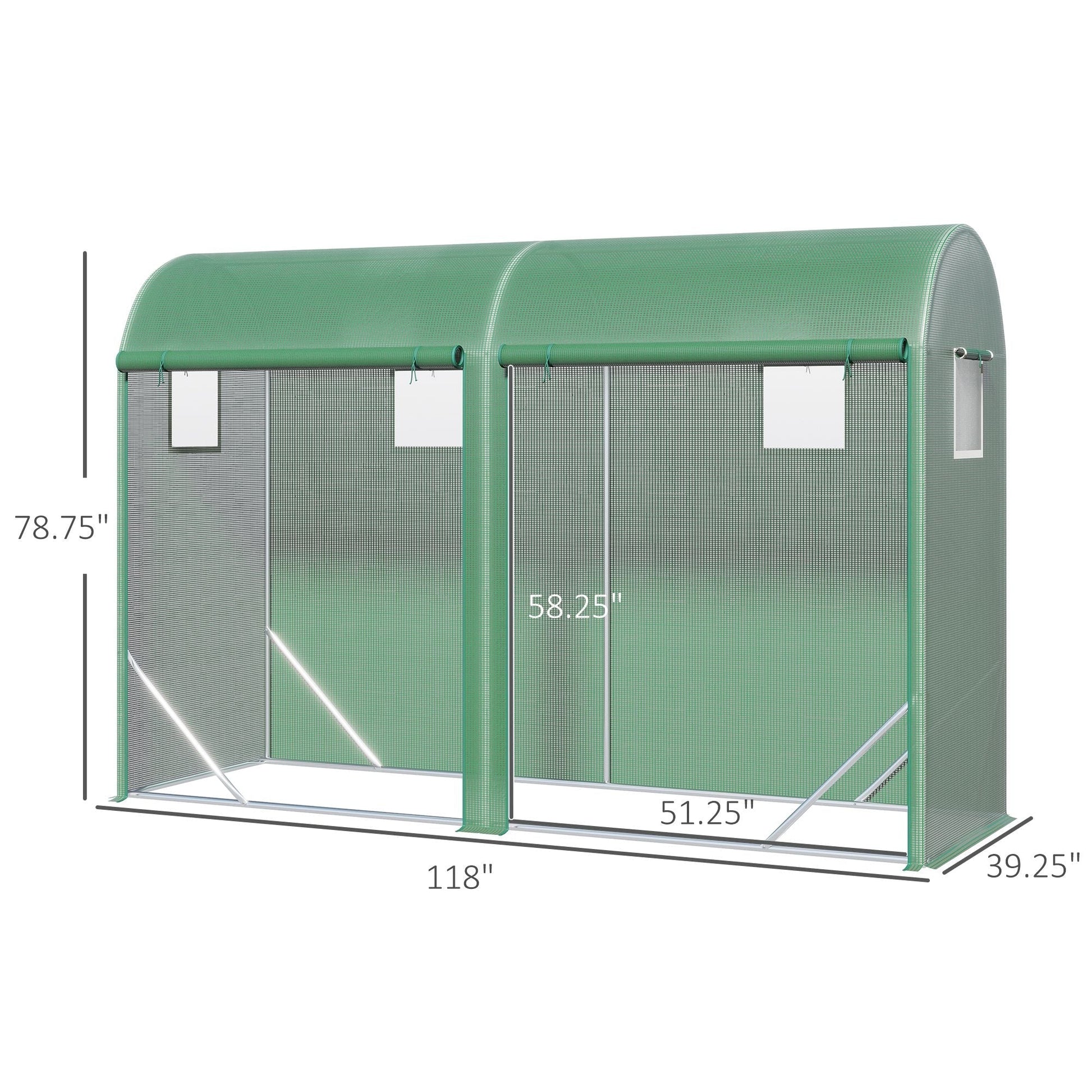 10' x 3' x 7' Tunnel Tomato Greenhouse Outdoor Walk-In Hot House with Roll-up Windows and Zippered Door, Steel Frame, PE Cover, Green at Gallery Canada