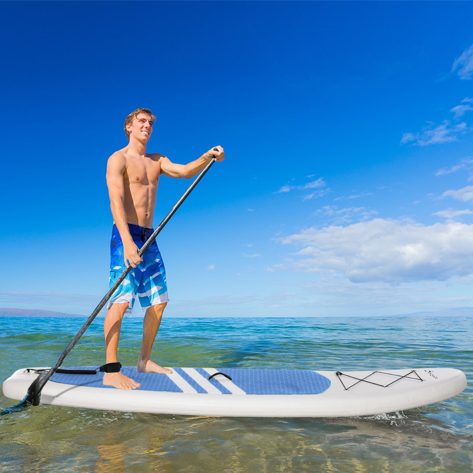 10' x 32" x 6" Inflatable Stand Up Paddle Board with ISUP Accessories, Carry Bag, Non-Slip Deck, Adj Paddle, Pump, Leash for Adults Kids, Blue and White at Gallery Canada