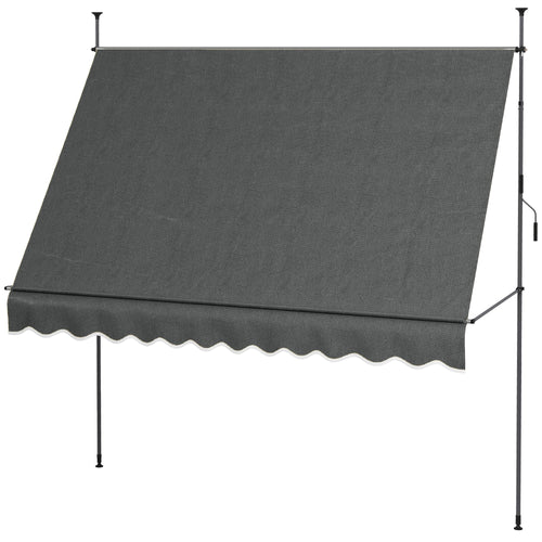 10' x 4' Manual Retractable Awning, Non-Screw Freestanding Patio Awning, UV Resistant, for Window or Door, Dark Grey