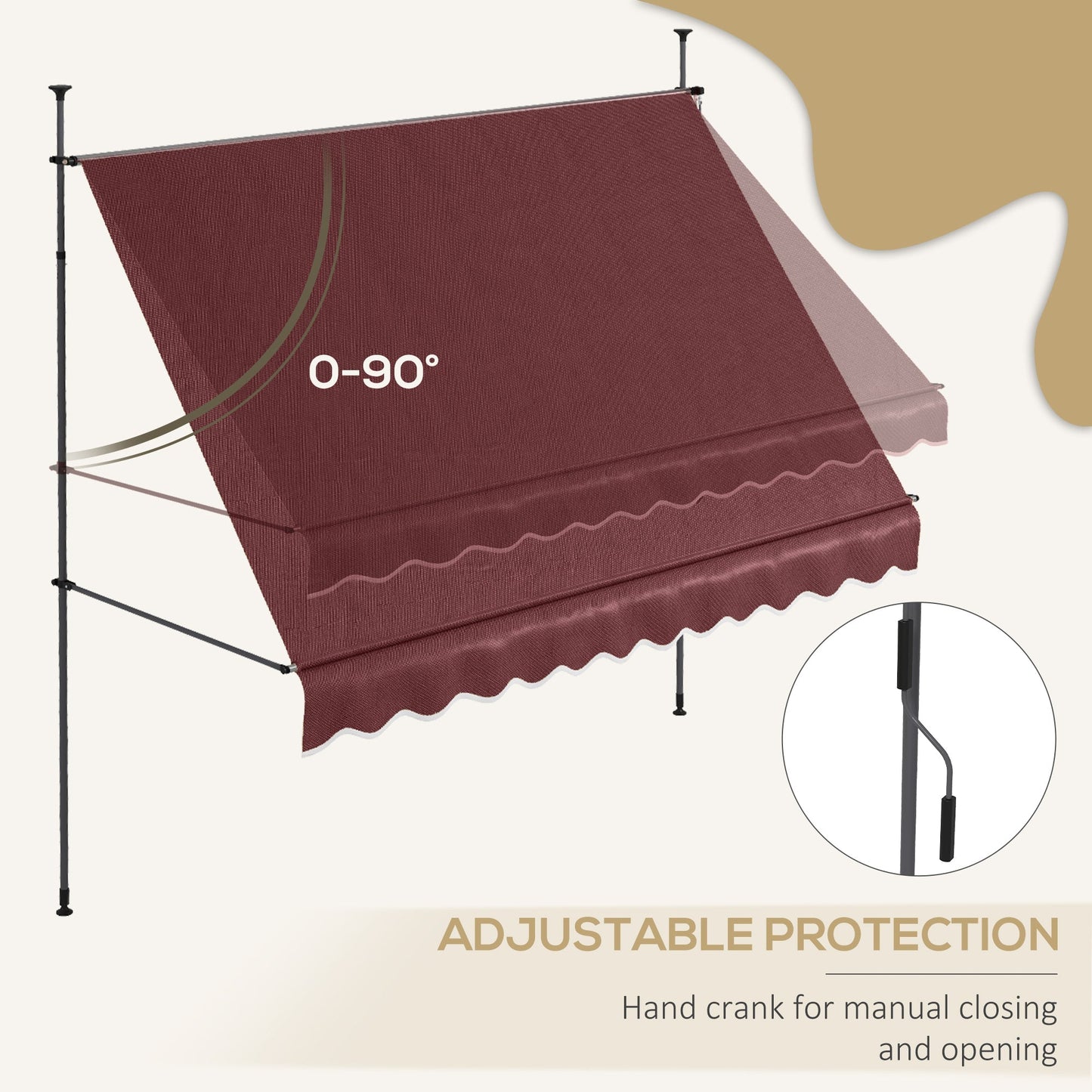 10' x 4' Manual Retractable Awning, Non-Screw Freestanding Patio Awning, UV Resistant, for Window or Door, Wine Red at Gallery Canada