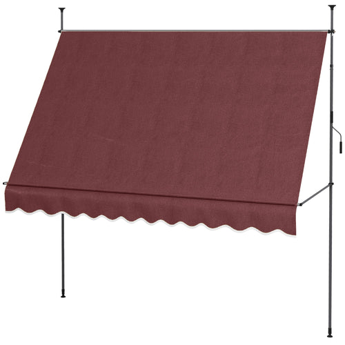10' x 4' Manual Retractable Awning, Non-Screw Freestanding Patio Awning, UV Resistant, for Window or Door, Wine Red