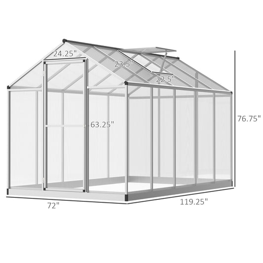 10' x 6' x 6.4' Walk-in Garden Greenhouse Polycarbonate Panels Plants Flower Growth Shed Cold Frame Outdoor Portable Warm House Aluminum Frame - Gallery Canada