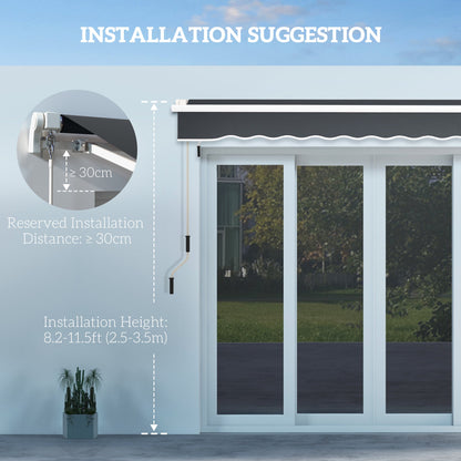 10' x 8' Manual Retractable Awning with LED Lights, Aluminum Frame Sun Canopies for Patio Door Window, Dark Grey at Gallery Canada