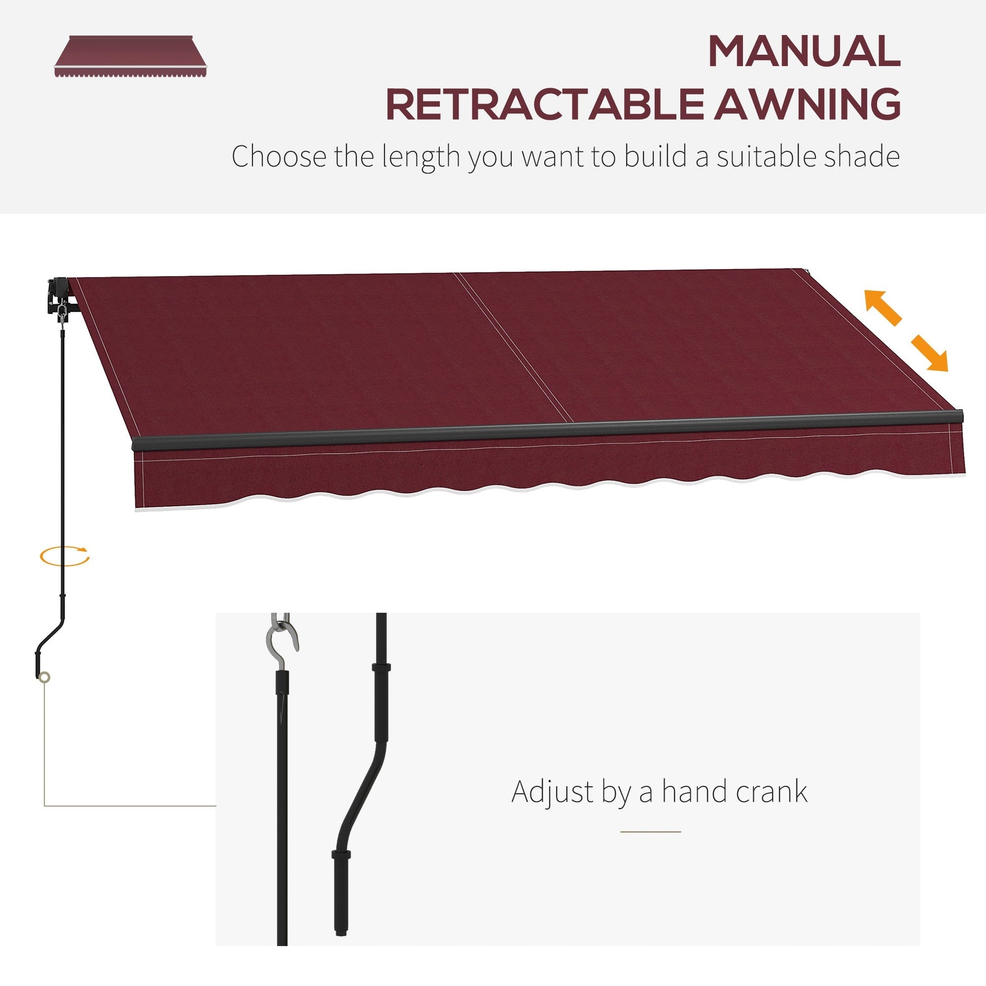 10' x 8' Retractable Awning, 280gsm UV Resistant Sunshade Shelter, for Deck, Balcony, Yard, Wine Red at Gallery Canada