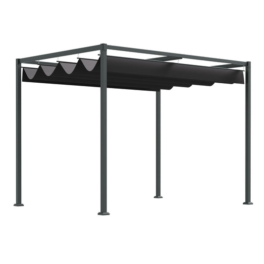 10' x7' Patio Pergola with Retractable Canopy, Outdoor Sun Shelter, Yard Shade, Black - Gallery Canada