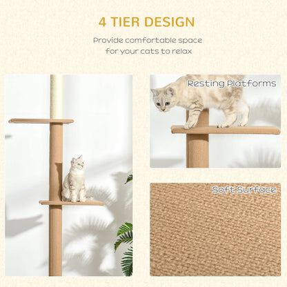 100" Floor To Ceiling Cat Tree w/ 3 Perches Activity Center for Kittens Cat Tower Furniture, Brown at Gallery Canada