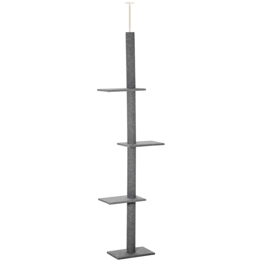 100" Floor To Ceiling Cat Tree w/ 3 Perches Activity Center for Kittens Cat Tower Furniture, Grey - Gallery Canada