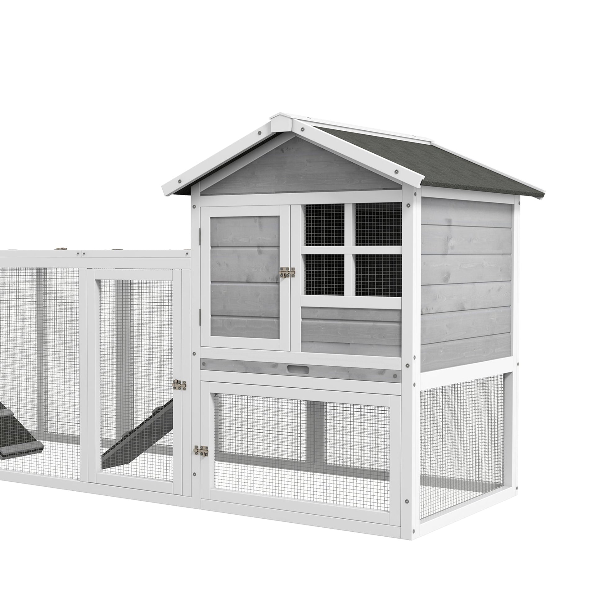 102" 2 in 1 Wooden Rabbit Hutch Double Main House Pet Playpen Large Bunny House Enclosure for Indoor Outdoor with Run Box, Slide-out Tray, Ramp, for Rabbits and Small Animals, Grey at Gallery Canada