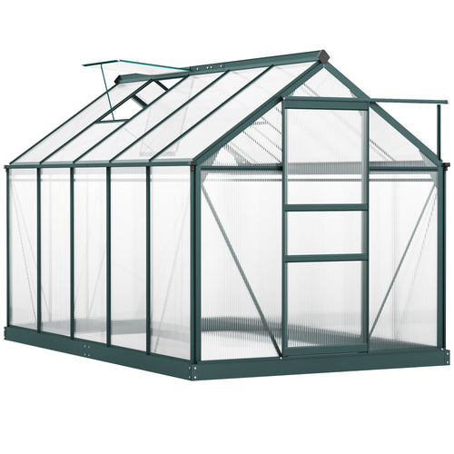 10.2' x 6.3' x 6.6' Clear Polycarbonate Greenhouse Large Walk-In Green House Garden Plants Grow Galvanized Base Aluminium Frame w/ Slide Door