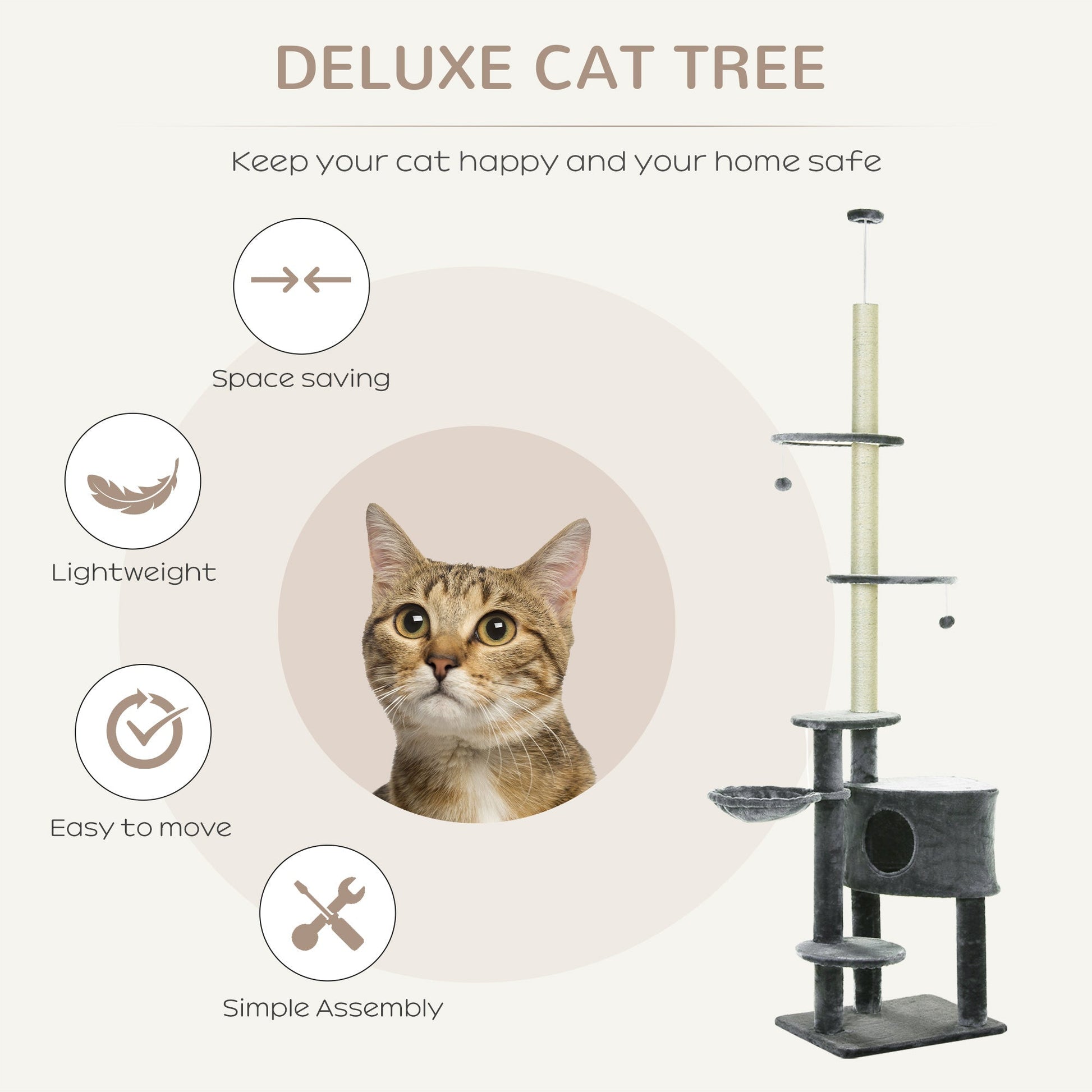 104.25" Cat Tree Stand House Hammock Pet Furniture Kitten Activity Tower Kitty Play House 5-Tier - Dark Grey at Gallery Canada