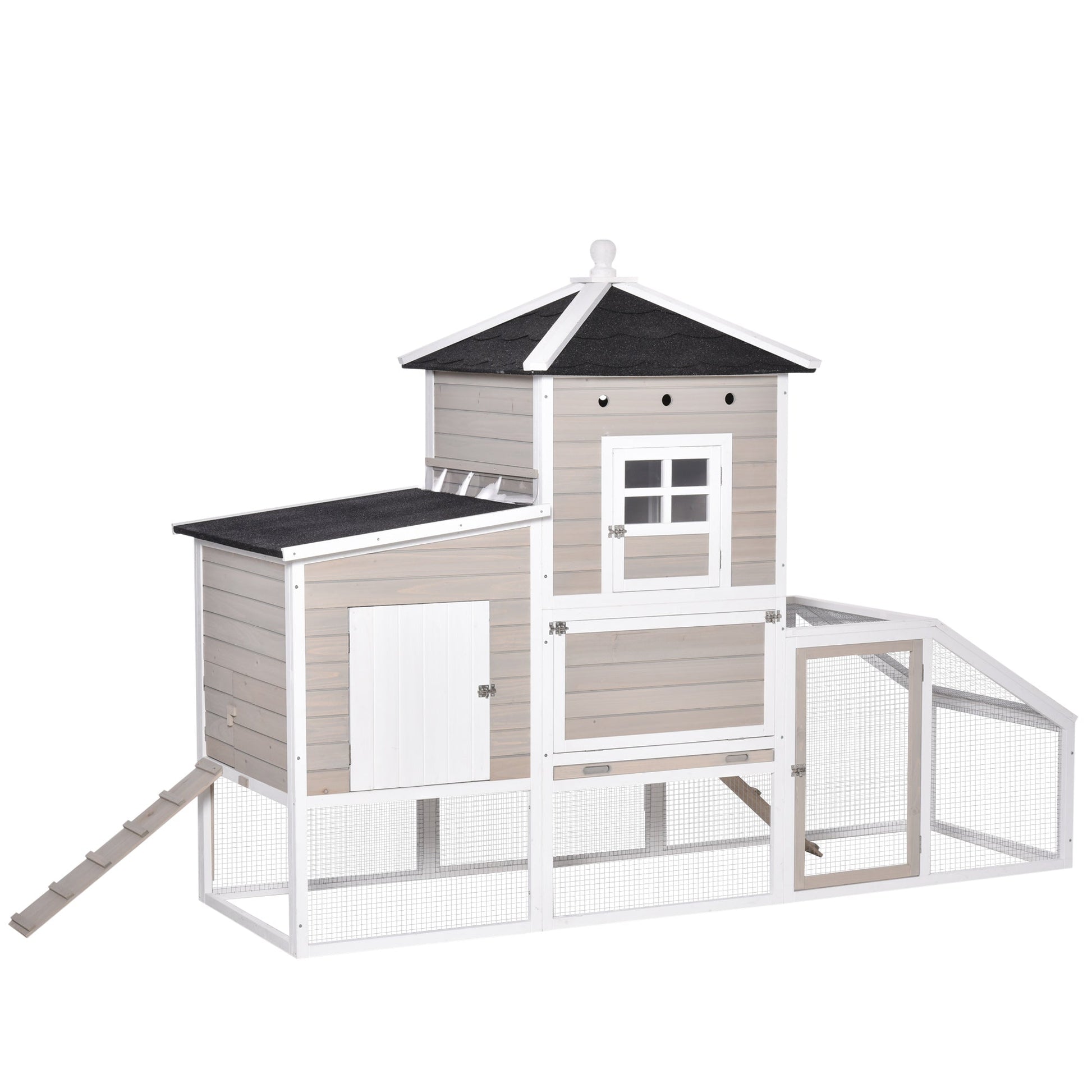 106Inches Wooden Chicken Coop Outdoor Hen House Multi-room Poultry Cage with Removable Tray Separate Nesting Box, Grey at Gallery Canada