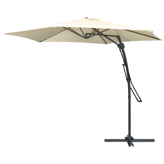10ft Cantilever Patio Umbrella Offset Parasol with Crank Handle, Cross Base for Garden, Deck, Cream White - Gallery Canada