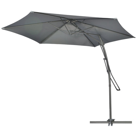 10ft Cantilever Patio Umbrella Offset Parasol with Crank Handle, Cross Base for Garden, Deck, Dark Grey - Gallery Canada