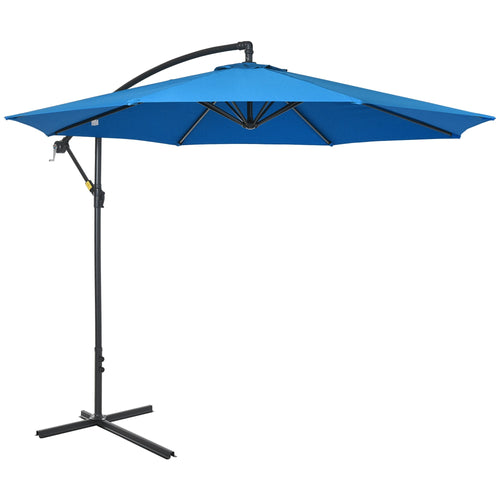 10ft Offset Patio Umbrella with Base, Garden Hanging Parasol with Crank, Banana Cantilever Umbrella Sun Shade, Blue