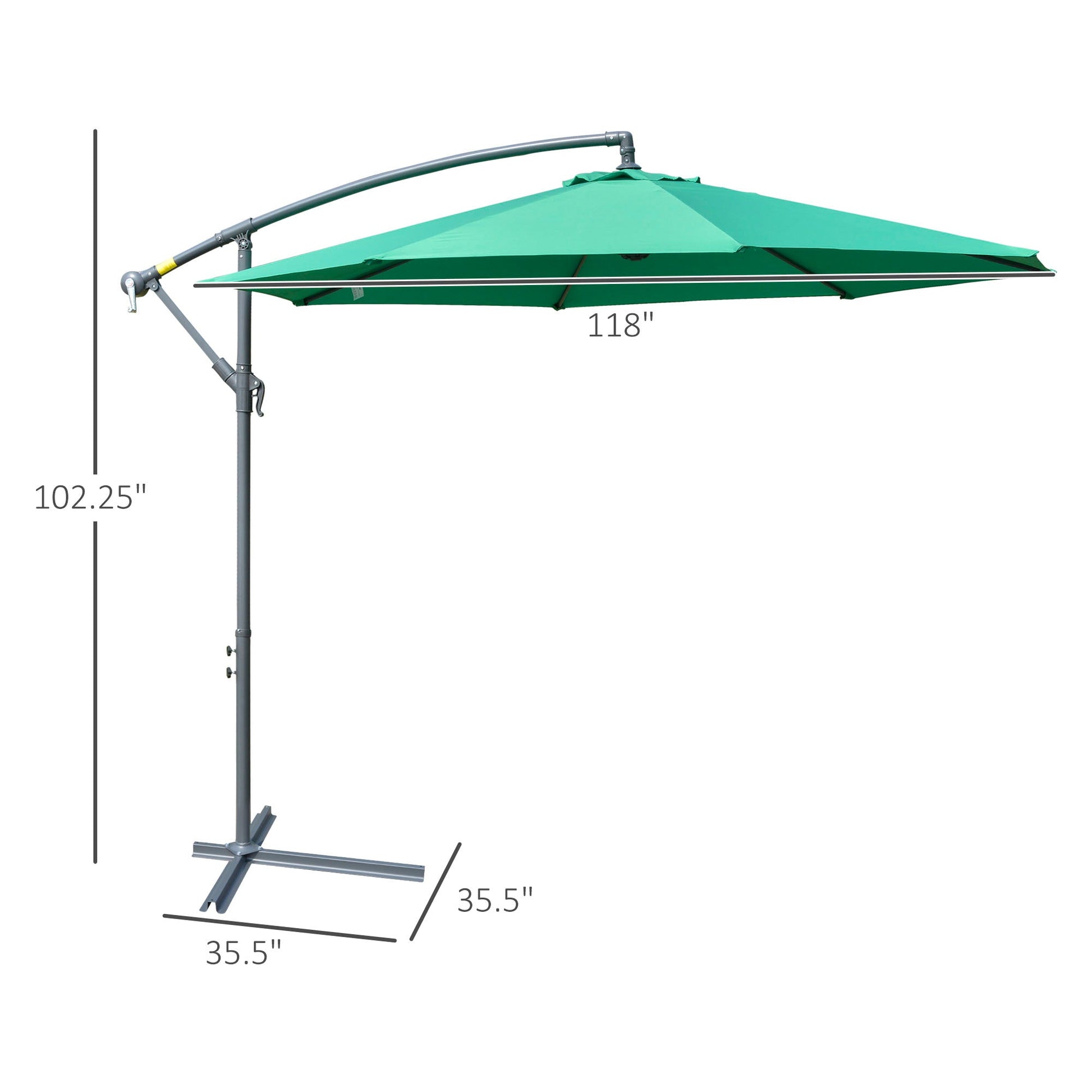 10ft Offset Patio Umbrella with Base, Garden Hanging Parasol with Crank, Banana Cantilever Umbrella Sun Shade, Green at Gallery Canada