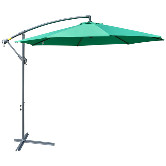 10ft Offset Patio Umbrella with Base, Garden Hanging Parasol with Crank, Banana Cantilever Umbrella Sun Shade, Green - Gallery Canada