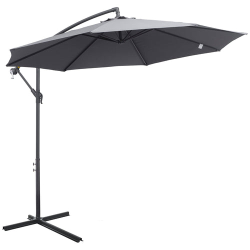 10ft Offset Patio Umbrella with Base, Garden Hanging Parasol with Crank, Banana Cantilever Umbrella Sun Shade, Grey