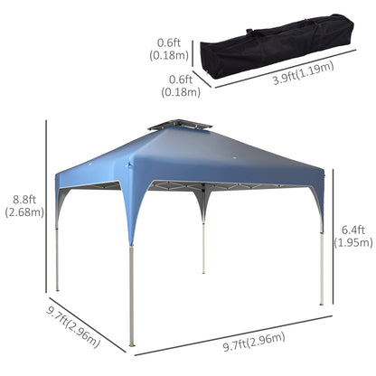 10'x10' Pop Up Canopy, Easy Set Up Party Tent with 2 Tier Vented Roof and Carrying Bag for Outdoor, Garden, Camping, Blue at Gallery Canada