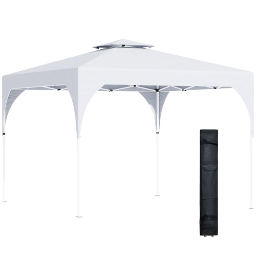 10'x10' Pop Up Canopy, Easy Set Up Party Tent with 2 Tier Vented Roof and Carrying Bag for Outdoor, Garden, Camping, White