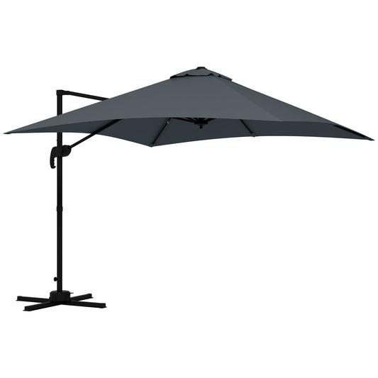 10x10ft Cantilever Umbrella Rotatable Square Market Parasol, 4 Adjustable Angle for Outdoor Backyard Patio Dark Grey - Gallery Canada
