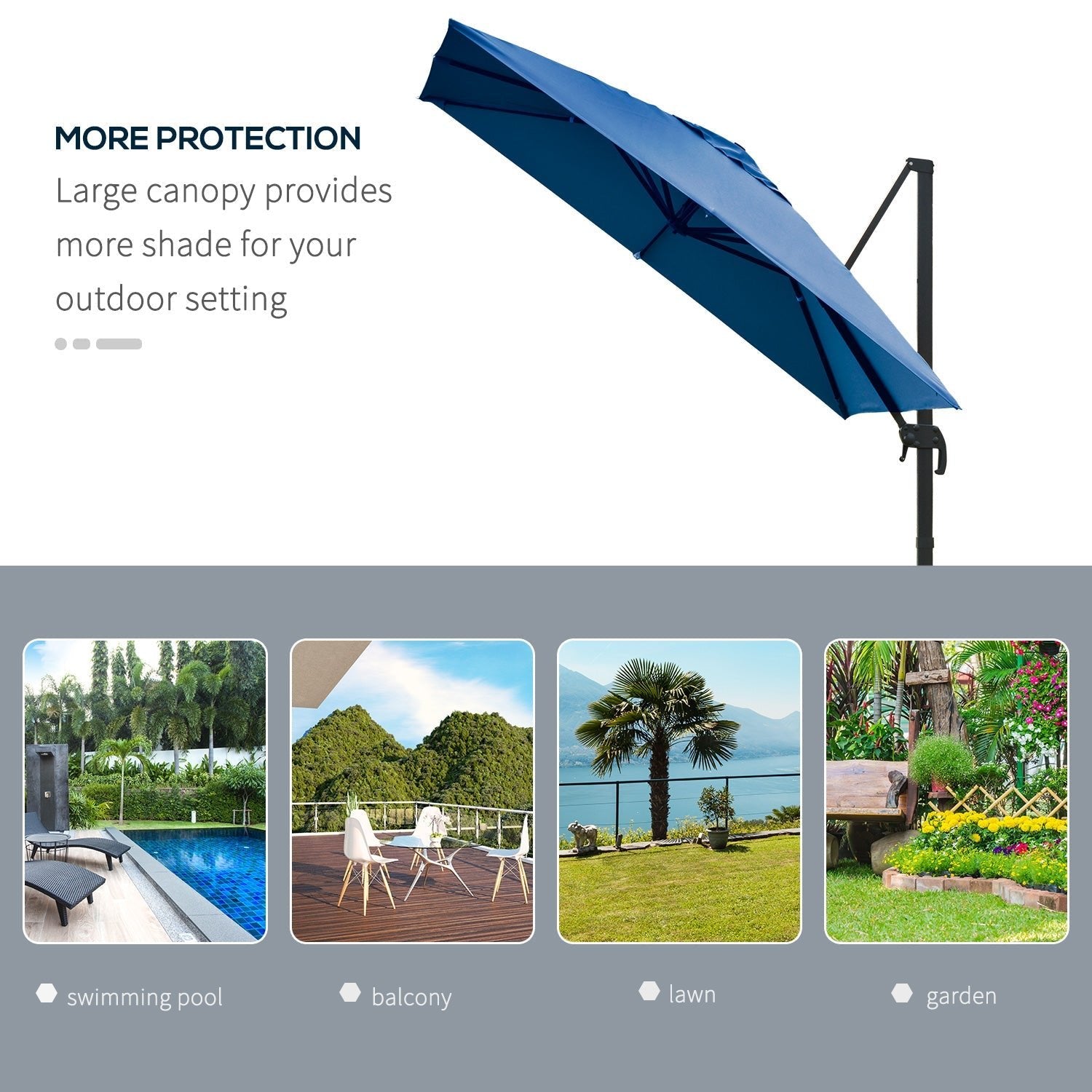 10x10ft Cantilever Umbrella Rotatable Square Top Market Parasol with 4 Adjustable Angle for Backyard Patio Outdoor Area, Blue at Gallery Canada