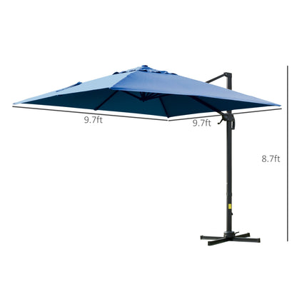 10x10ft Cantilever Umbrella Rotatable Square Top Market Parasol with 4 Adjustable Angle for Backyard Patio Outdoor Area, Blue at Gallery Canada