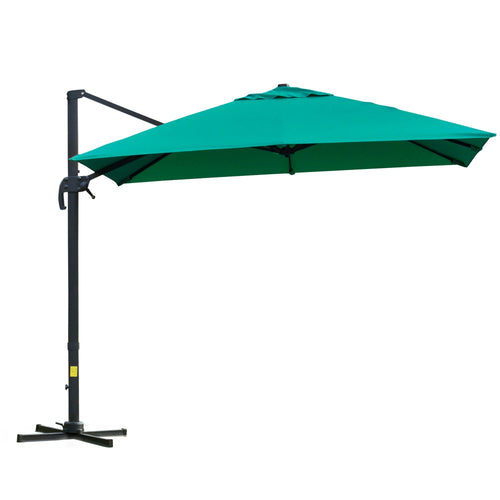 10x10ft Cantilever Umbrella with 4 Adjustable Angle and Rotation, Square Top Market Parasol with Aluminum Pole and Ribs for Backyard Patio Outdoor Area, Green