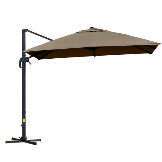 10x10ft Cantilever Umbrella with 4 Adjustable Angle and Rotation, Square Top Market Parasol with Aluminum Pole and Ribs for Backyard Patio Outdoor Area, Coffee at Gallery Canada