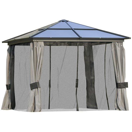 10x10ft Hardtop Gazebo with Aluminum Frame, Polycarbonate Gazebo Canopy with Curtains and Netting at Gallery Canada