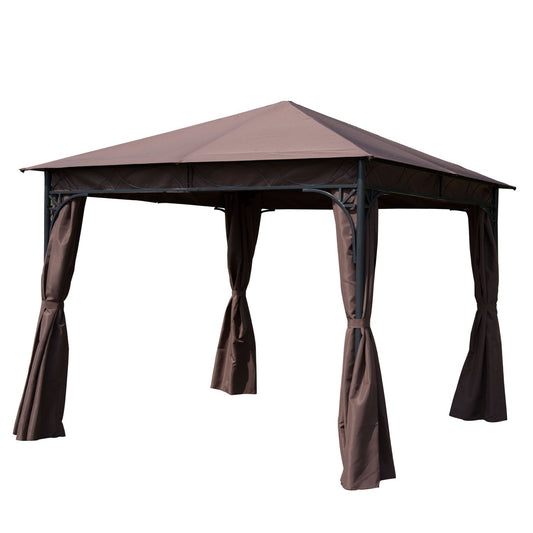 10x10ft Steel Garden Gazebo Patio Canopy Outdoor Event Party Tent Backyard Sun Shelter with Curtain Coffee at Gallery Canada