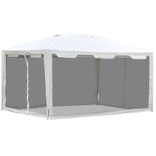 10'x13' Outdoor Gazebo Canopy, Garden Party Tent Patio Sun Shade Shelter Wedding Tent with Mesh Sidewalls and 2 Doors, White at Gallery Canada