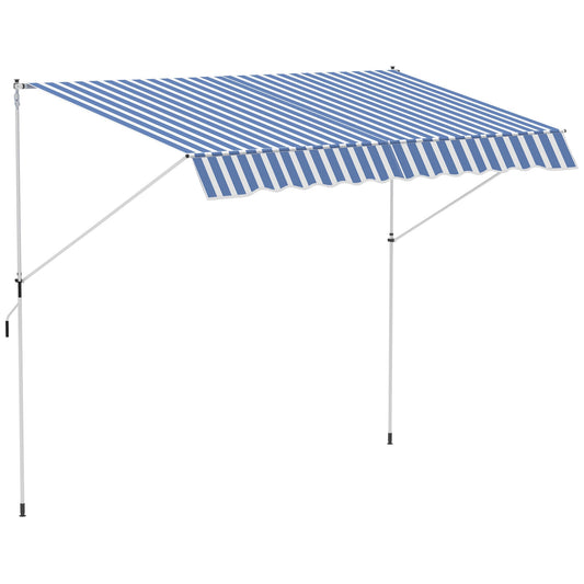 10x5ft Manual Retractable Awning, Patio Sun Shade Canopy Shelter with 5.6-9.2ft Support Pole, Water Resistant UV Protector, for Window, Door, Porch, Deck, Blue at Gallery Canada