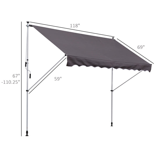 10x5ft Manual Retractable Awning, Patio Sun Shade Canopy Shelter with 5.6-9.2ft Support Pole, Water Resistant UV Protector, for Window, Door, Porch, Deck, Grey at Gallery Canada
