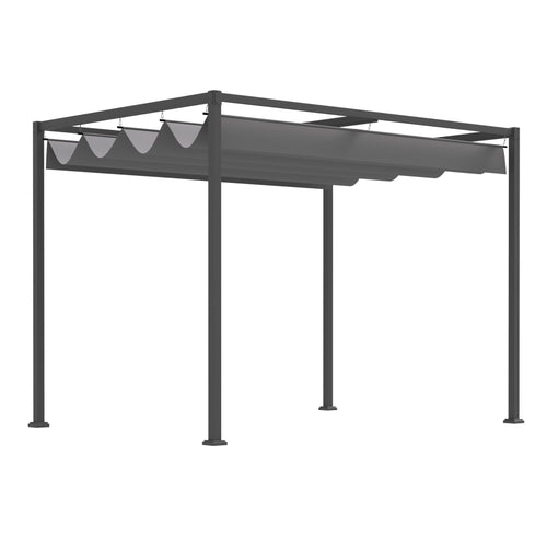 10x7ft Metal Frame Pergola Gazebo with Retractable Canopy Outdoor Patio Sun Shelter Garden Grape Tent Water-resistant Yard Shade Grey