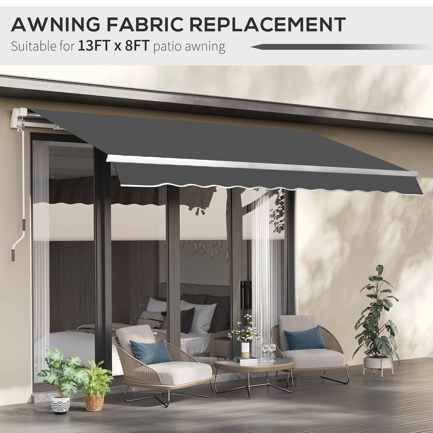 11' x 10' Retractable Awning Fabric Replacement Outdoor Sunshade Canopy Awning Cover, UV Protection, Grey at Gallery Canada