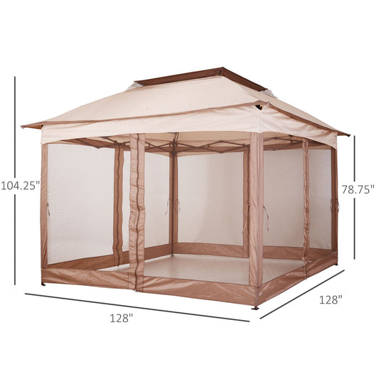 11' x 11' Pop Up Canopy, Outdoor Canopy Shelter Event Tent with 2-Tier Soft Top, Removable Zipper Netting, and Storage Bag, for Patio, Backyard, Garden, Khaki at Gallery Canada