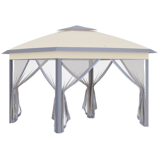 11' x 11' Pop Up Gazebo, Double Roof Foldable Canopy Tent with Zippered Mesh Sidewalls, Height Adjustable and Carrying Bag, Event Tent for Patio Garden Backyard, Beige at Gallery Canada