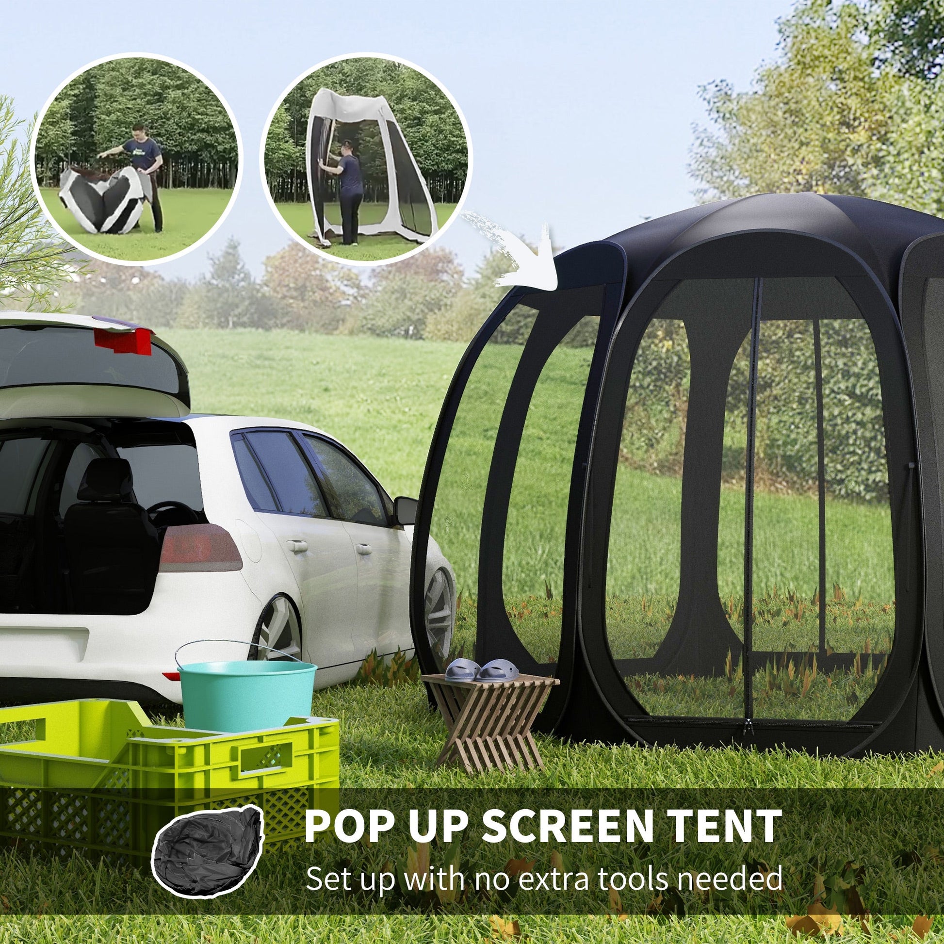 11' x 11.5' Screen Tent, Pop Up Camping Gazebo with Portable Carry Bag and 2 Doors, Black at Gallery Canada