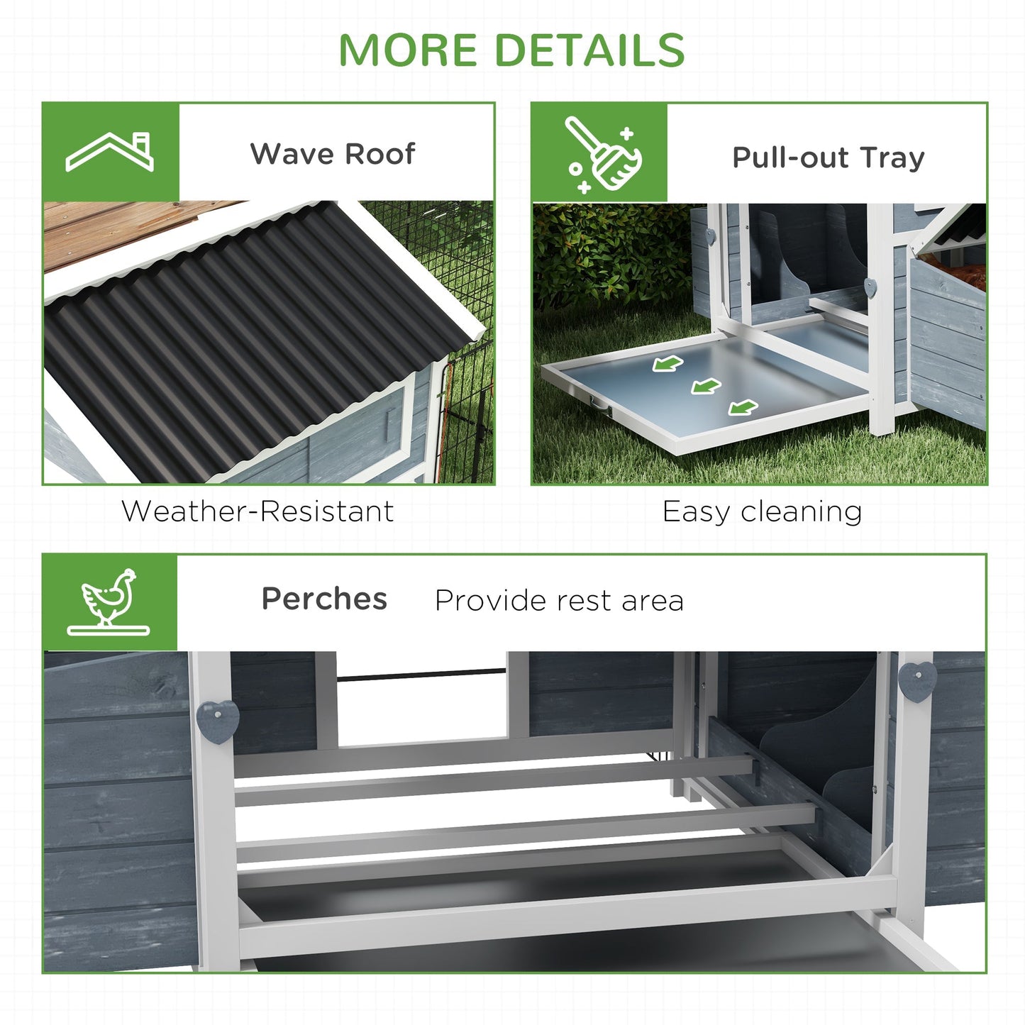 11' x 5' x 3.5' Chicken Coop Wooden with Run, Nesting Boxes Slide-out Tray, Perches for 2-4 Chickens, Dark Grey at Gallery Canada