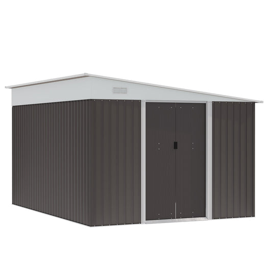 11' x 9' Steel Garden Storage Shed, Outdoor Metal Tool House with Double Sliding Doors &; 2 Air Vents, Grey at Gallery Canada