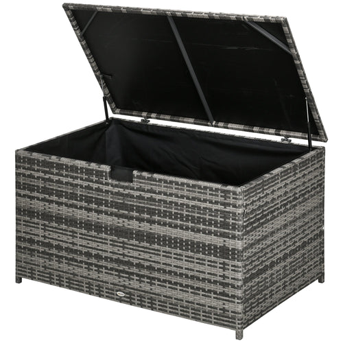 113 Gallon Outdoor Storage Box, Rattan Deck Box for Indoor, Patio Furniture Cushions, Pool Toys, Garden Tools, Grey