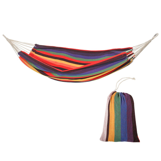 114" Outdoor Hammock, Extra Large Brazilian Style Hammock Cotton, Portable Hanging Camping Bed for Patio Backyard Lounging w/ Carrying Bag, Rainbow Stripe, Multi-colour - Gallery Canada