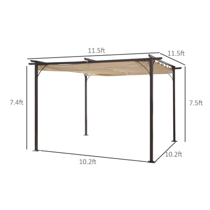 11.5’ Backyard Shelter Retractable Sun Shade Covered Pergola with Steel Frame, Beige at Gallery Canada