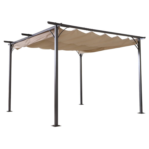 11.5’ Backyard Shelter Retractable Sun Shade Covered Pergola with Steel Frame, Beige