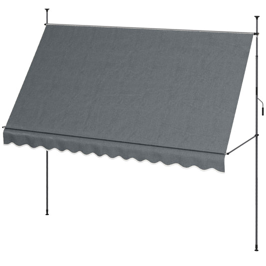 11.5' x 4' Manual Retractable Awning, Non-Screw Freestanding Patio Awning, UV Resistant, for Window or Door, Dark Grey - Gallery Canada