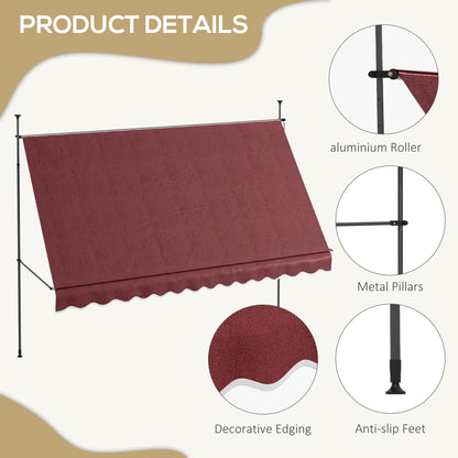 11.5' x 4' Manual Retractable Awning, Non-Screw Freestanding Patio Awning, UV Resistant, for Window or Door, Wine Red at Gallery Canada