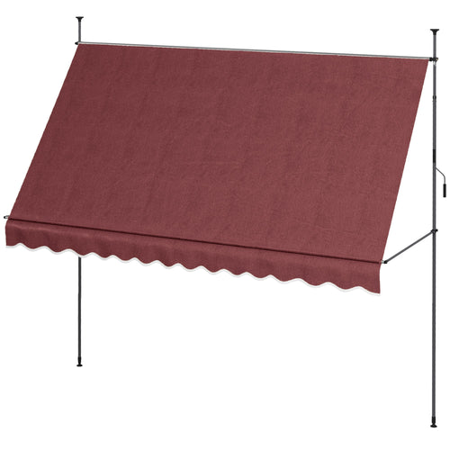 11.5' x 4' Manual Retractable Awning, Non-Screw Freestanding Patio Awning, UV Resistant, for Window or Door, Wine Red